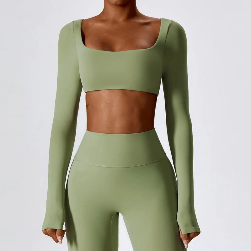long sleeve crop top yoga shirt, view 2 - MRSLM
