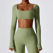long sleeve crop top yoga shirt, view 4 - MRSLM