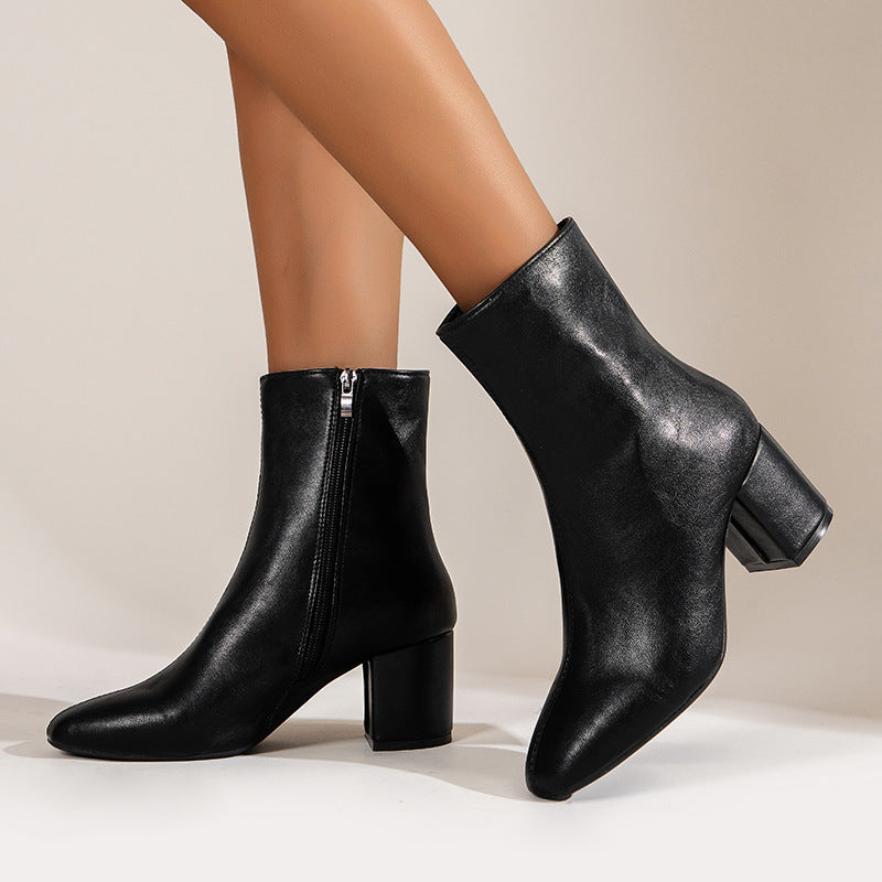 Chunky heel square toe boots, view 4 - MRSLM