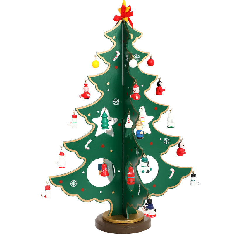 Hand-painted wooden tabletop Christmas tree, view 2 - MRSLM