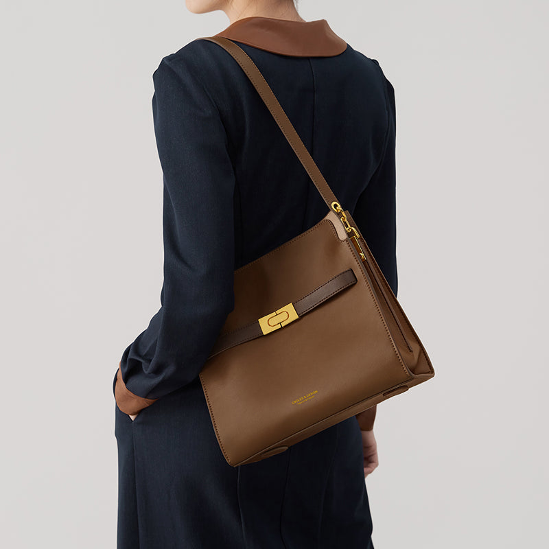 split leather bucket tote, view 5 - MRSLM