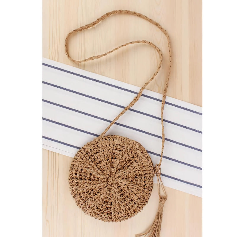 Bohemian round straw crossbody bag, view 4 - MRSLM