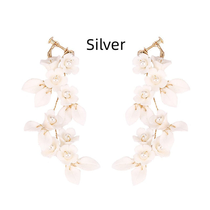 Ceramic Flower White Leaf Ear Clip