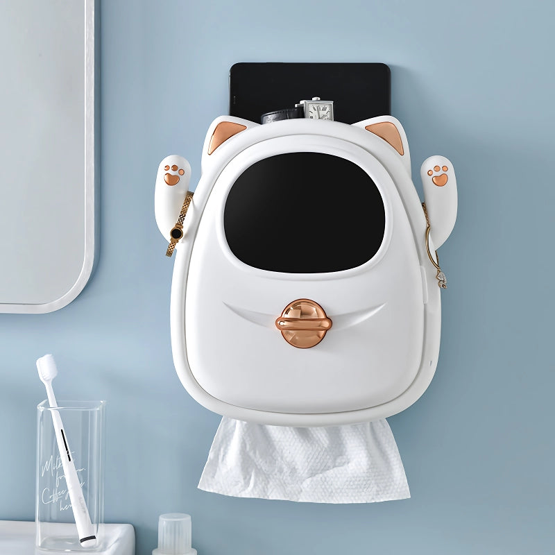 lucky cat tissue box and bathroom organizer, view 5 - MRSLM
