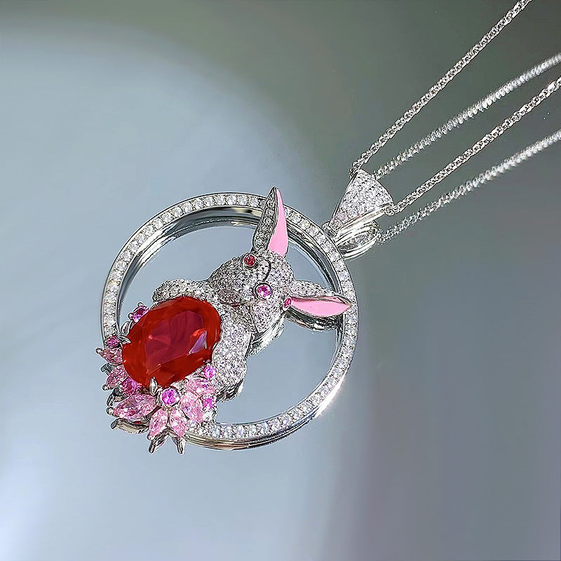 rabbit pendant necklace dove blood red, view 2 - MRSLM