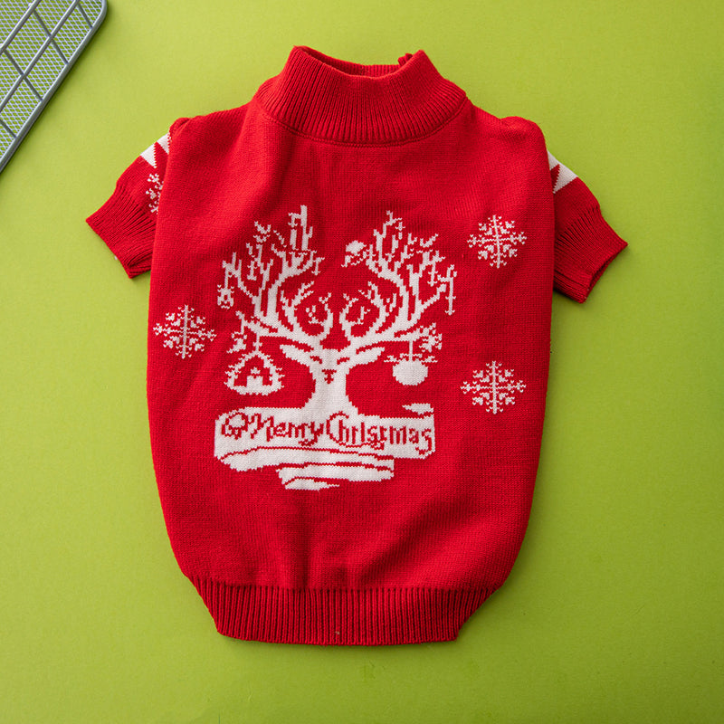 Christmas tree and reindeer knit dog sweater, view 4 - MRSLM