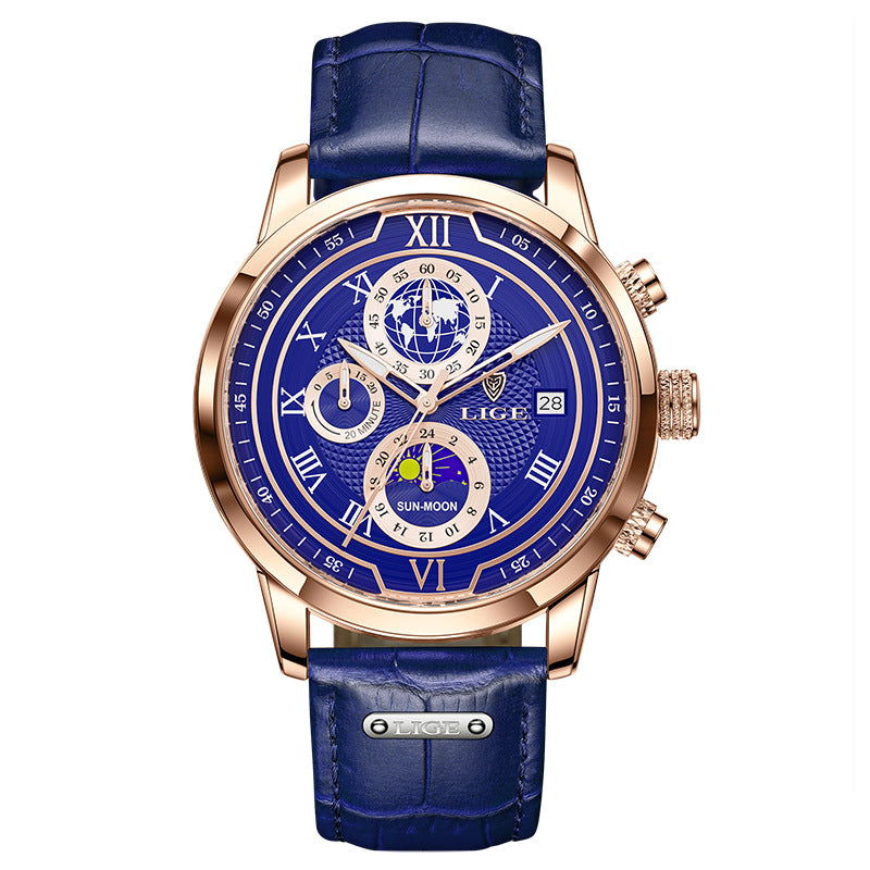 men's moon phase quartz watch, view 7 - MRSLM