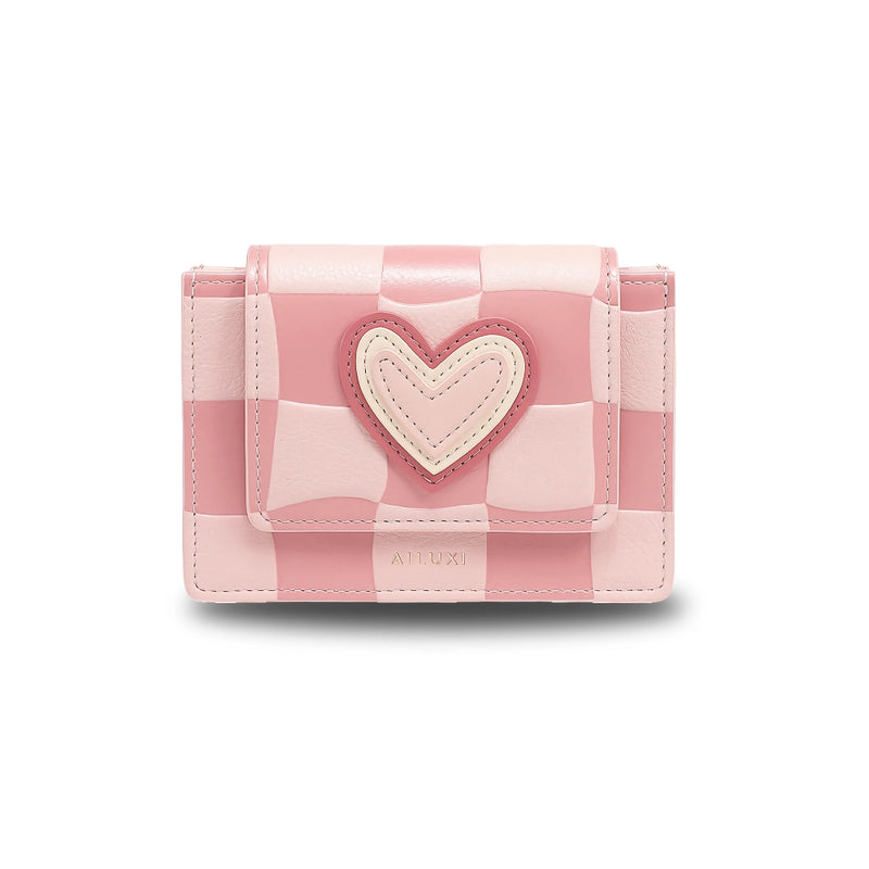 Checkerboard trifold wallet with cartoon print - MRSLM