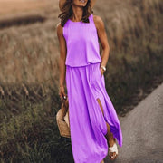women's sleeveless split long dress, view 4 - MRSLM