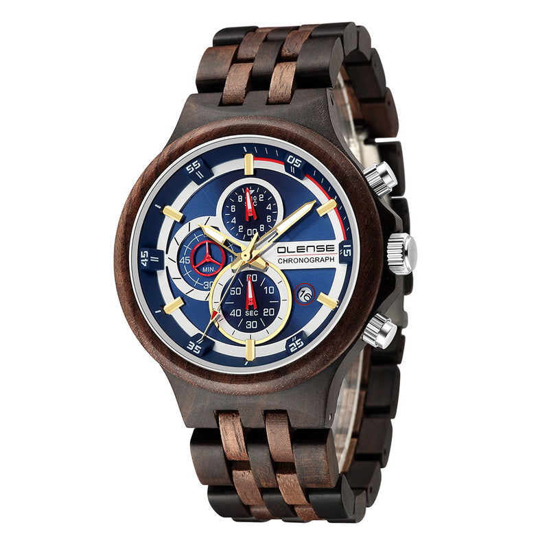 men's natural wooden quartz watch, view 2 - MRSLM