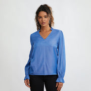 v neck long sleeve frill top, view 6 - MRSLM
