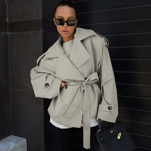 loose long sleeve trench coat in light khaki - MRSLM