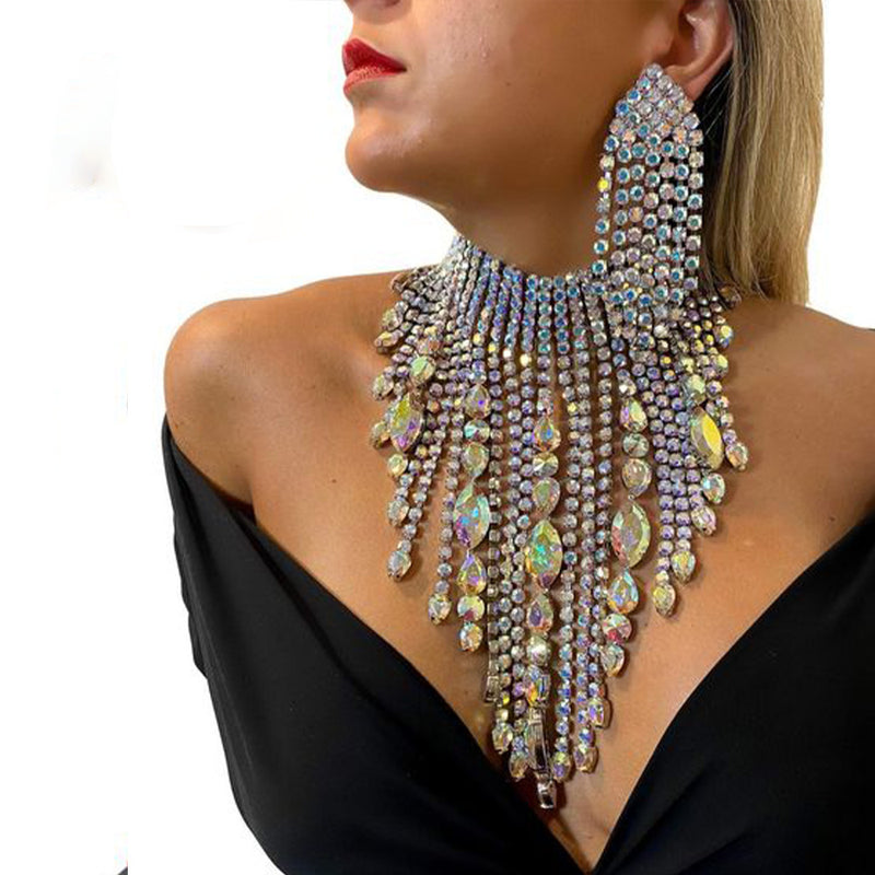 rhinestone necklace and earrings set, view 4 - MRSLM