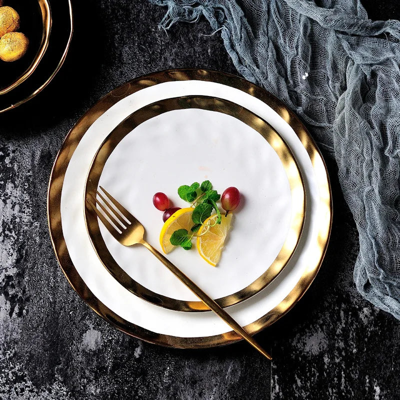 ceramic platter with gold edge, view 3 - MRSLM