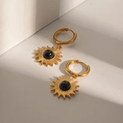 black agate sun pendant earrings, view 2 - MRSLM