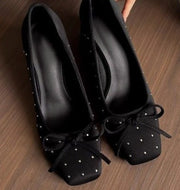 Women's black block heel slip-on pumps, view 2 - MRSLM