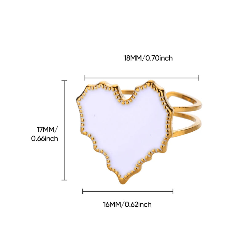 white enamel heart stainless steel ring, view 9 - MRSLM