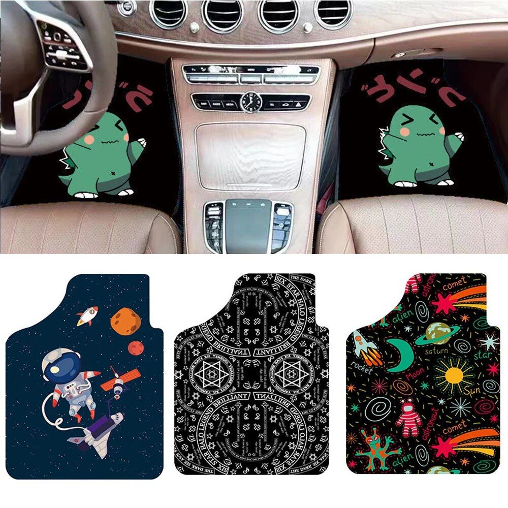 4-Piece Cartoon Pattern Car Floor Mats - Universal Fit for Cars, SUVs, & 7-Seat Commercial Vehicles