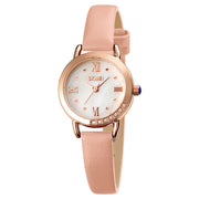 small round leather strap ladies quartz watch, view 6 - MRSLM