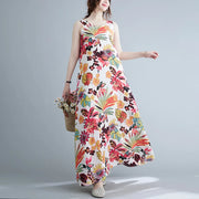 floral print cotton linen long dress - MRSLM