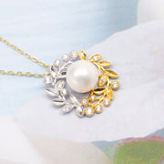 silver pearl leaf necklace, view 3 - MRSLM