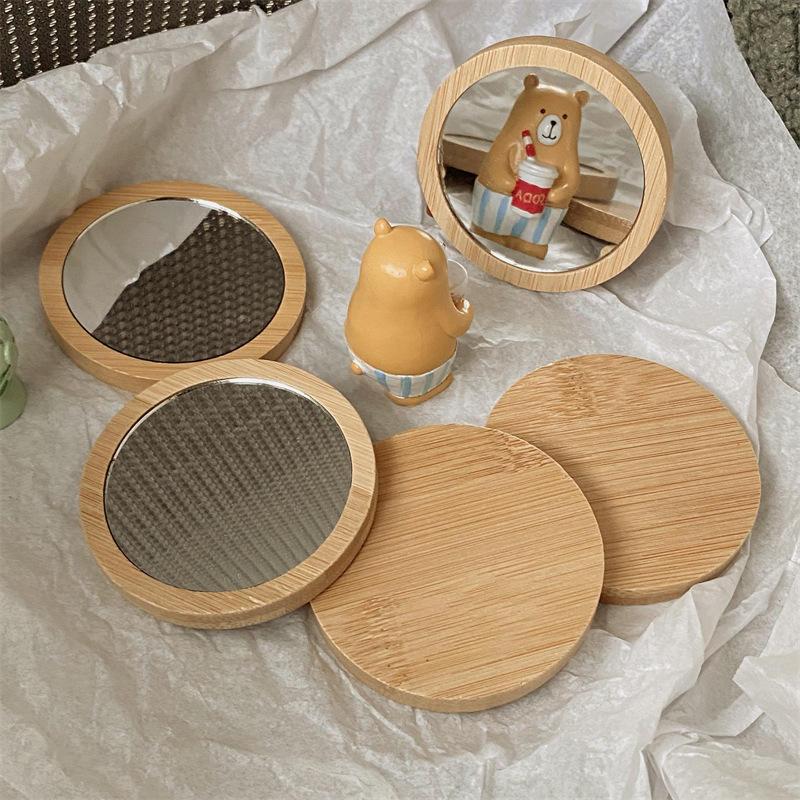 wooden portable mini makeup mirror - MRSLM