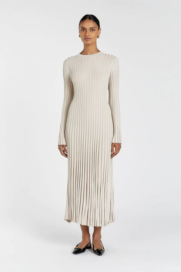 round neck A-line knitted dress, view 7 - MRSLM
