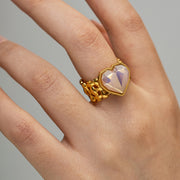 Adjustable stainless steel heart ring with shell beads, view 3 - MRSLM
