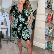 Leaf print short-sleeve summer outfit for women - MRSLM