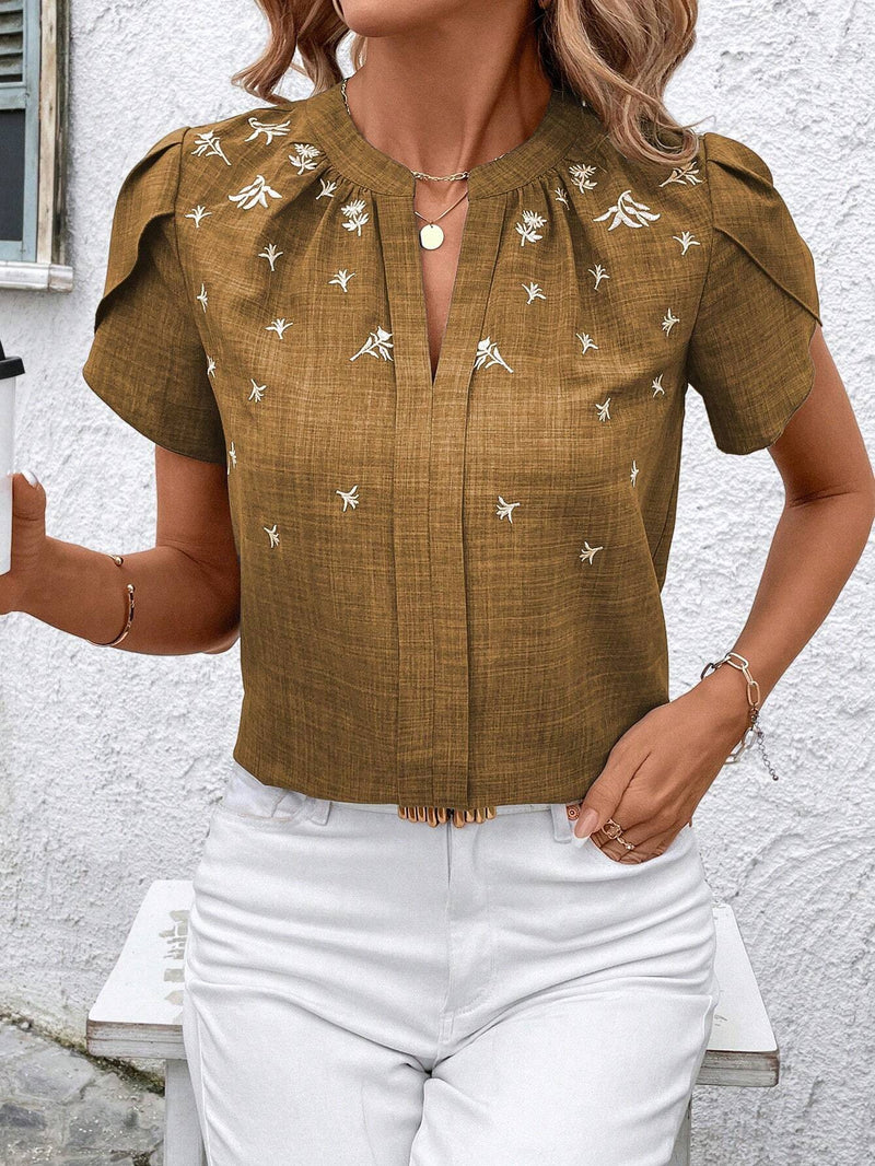 Women's half-open collar printed blouse, view 9 - MRSLM