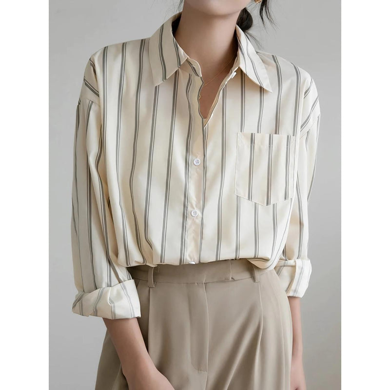 Striped office blouse, view 6 - MRSLM
