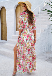 v-neck printed dress, view 15 - MRSLM