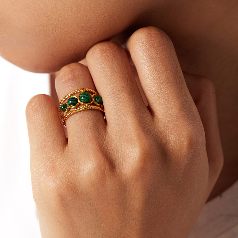 malachite gold ring, view 5 - MRSLM