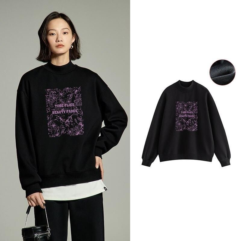 winter floral plush sweatshirt for women, view 4 - MRSLM