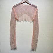 women's rhinestone grid pullover long sleeve top, view 5 - MRSLM