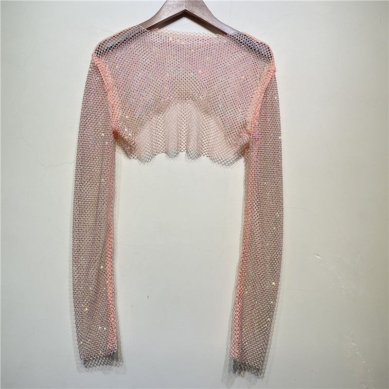 women's rhinestone grid pullover long sleeve top, view 5 - MRSLM