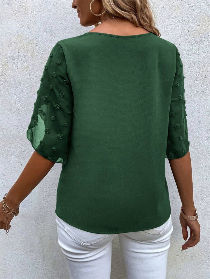 Women's New Summer Lace Stitching Round Neck Short-sleeved