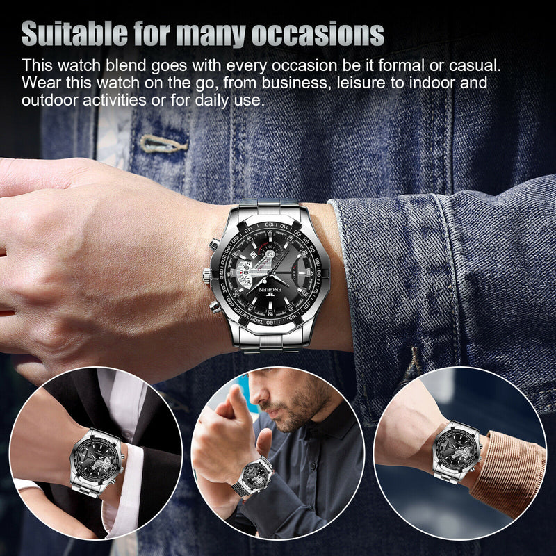 classic silver men's quartz watch, view 2 - MRSLM