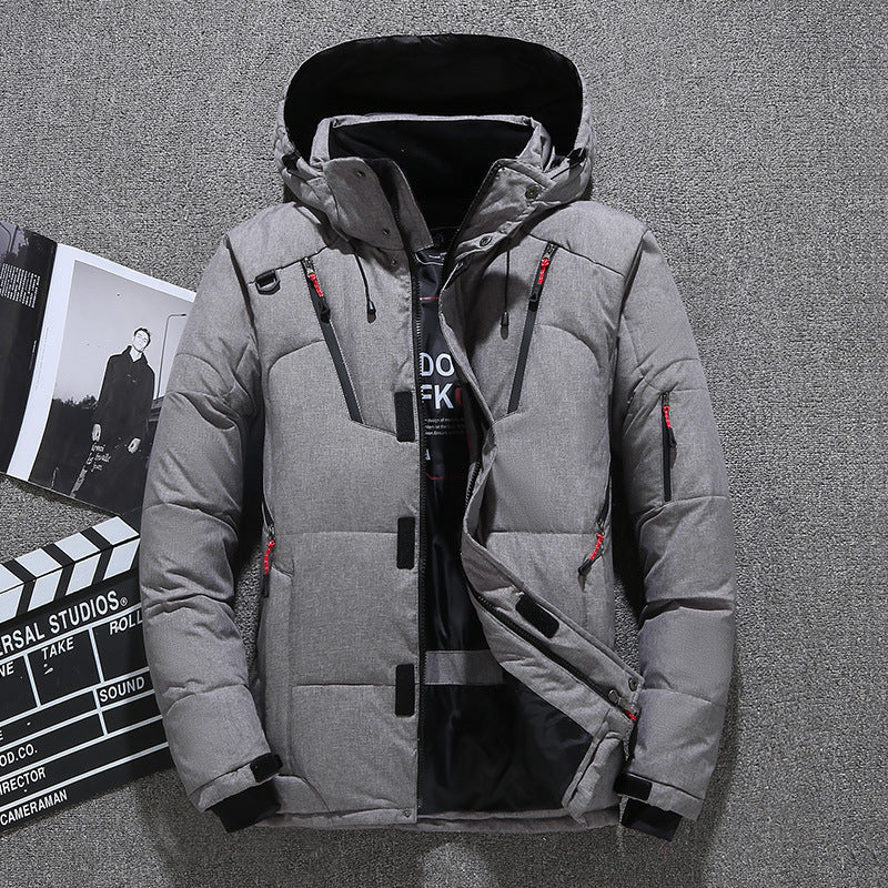 men's white duck down hooded jacket, view 6 - MRSLM