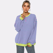 women's patchwork striped loose sweatshirt, view 7 - MRSLM