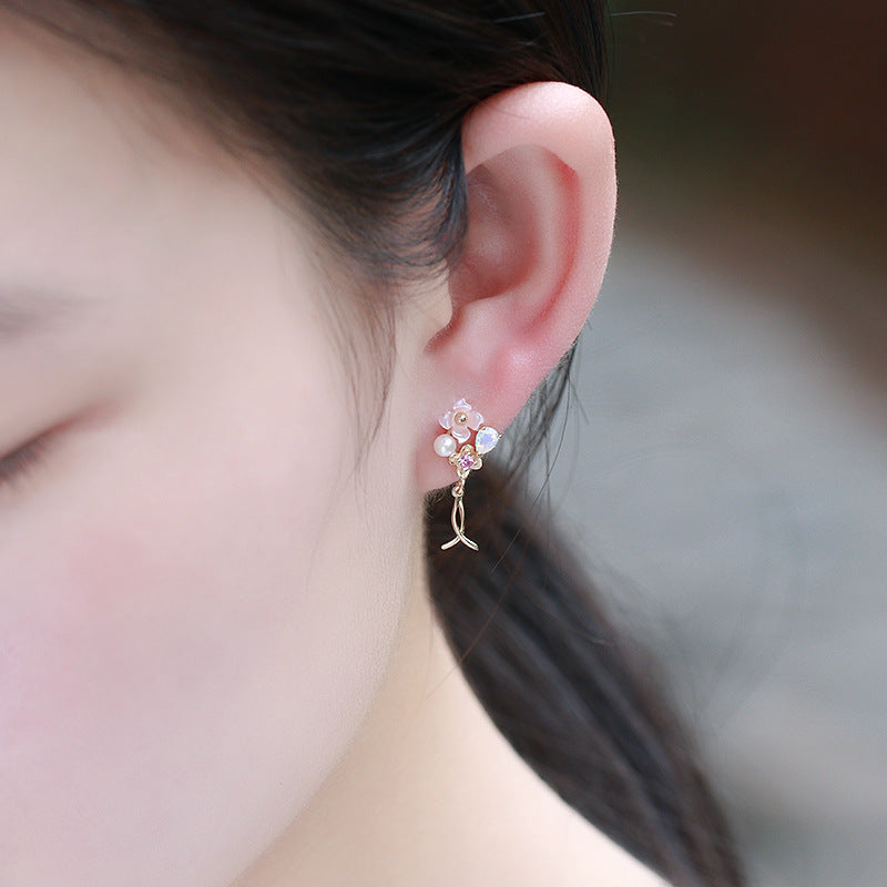 gold plated silver pink shell ribbon tassel earrings - MRSLM