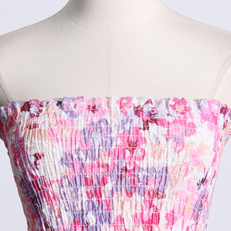 floral tube top ruffled beach dress, view 8 - MRSLM