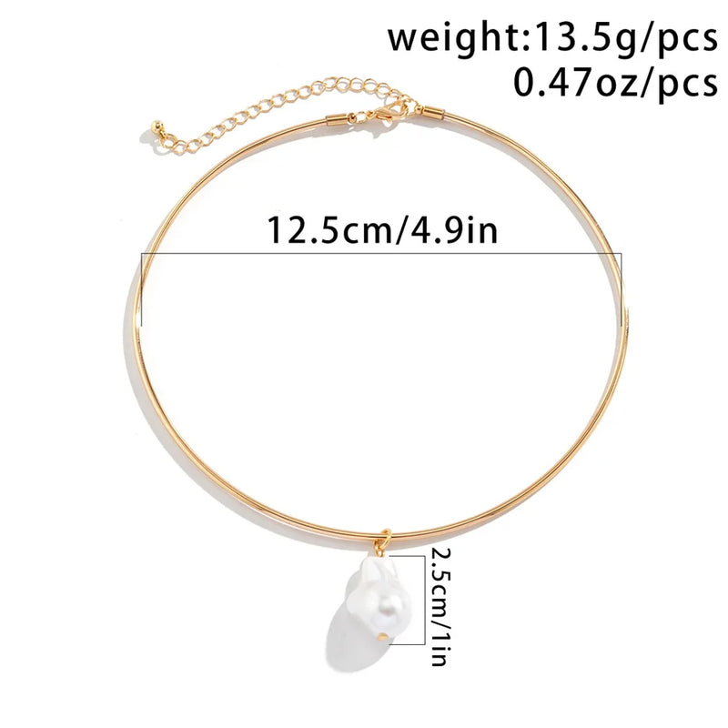 imitation pearl pendant choker necklace, view 2 - MRSLM