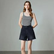 high waist tassel denim shorts, view 12 - MRSLM