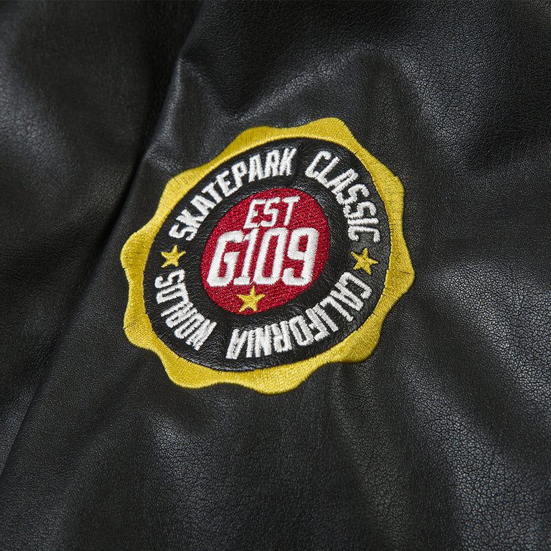 embroidered PU leather jacket, view 3 - MRSLM