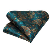 dark green paisley silk tie set with hanky and cufflinks, view 7 - MRSLM