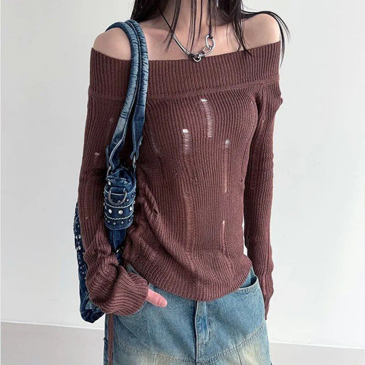 knitted hollow out pullover, view 3 - MRSLM