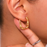u-shaped gold plated hoop earrings, view 6 - MRSLM