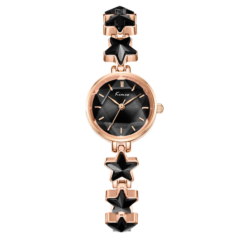 ladies rose gold stretch bracelet quartz watch, view 8 - MRSLM
