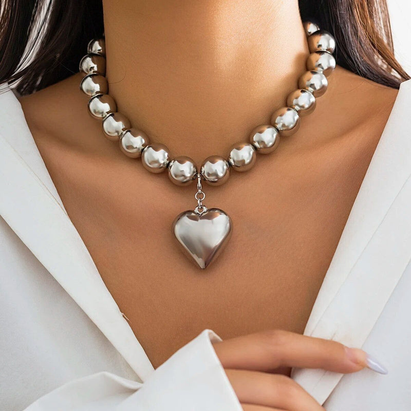 acrylic heart pendant choker necklace, view 4 - MRSLM